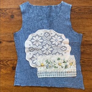 Upcycled Blue Stretchy Patchwork Top